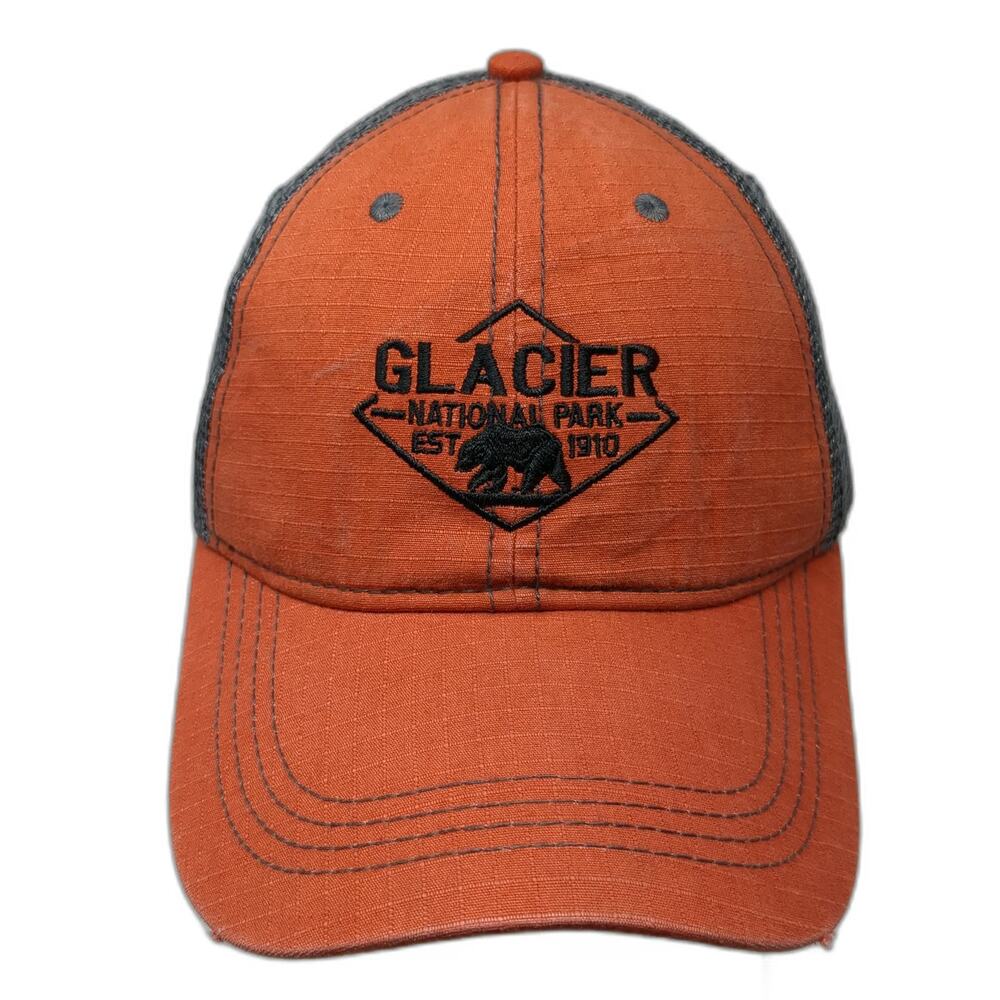 Prairie Mountain Trucker Hat Orange Gray One Size Glacier National Park Bear